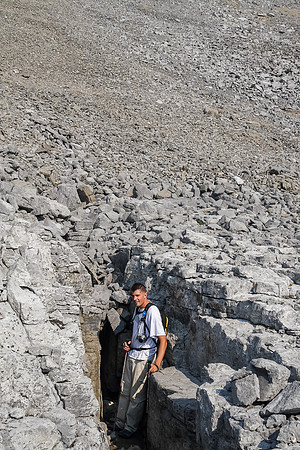 Jon finds a rock crevasse on the lower slope of Worthington.
