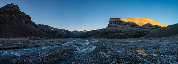 Mount Harris catches sunset as we hike the eastern flats to our bivy.