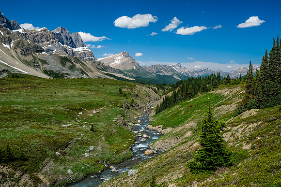Crossing the Siffleur River valley back to the Quartzite Col.