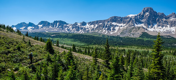 Crossing the Siffleur River valley back to the Quartzite Col. On an animal path here.