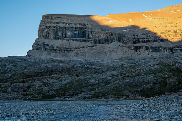 Mount Harris catches sunset as we hike the eastern flats to our bivy.