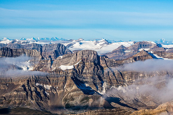 Looking over Watermelon and Puzzle Peak to the Wapta Icefield.
