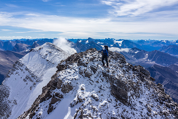 The terrain around the summit of Crown Peak is a bit exposed and slick with fresh snow.