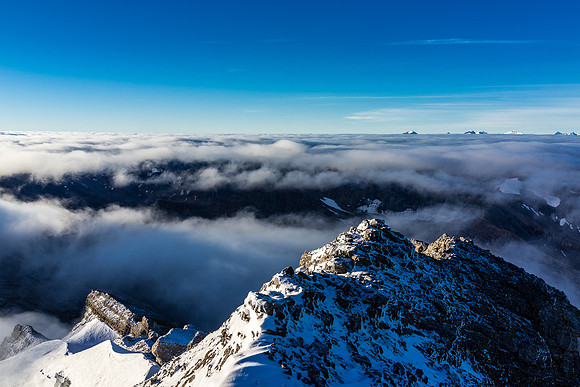 Looking south over our ascent ridge.