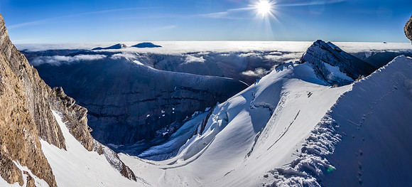 This section was front-pointing and traversing across a slightly over hanging cornice which was balanced over a pretty big 'shrund