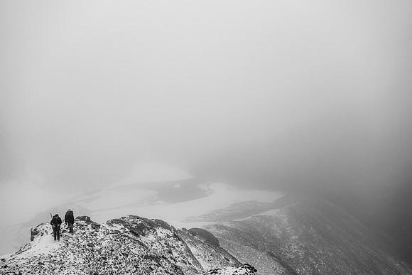 Eric and Ben on the south ridge - now we're in the clouds.