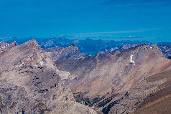 Abraham Lake is barely visible past Kahl and Icefall peaks to the north.