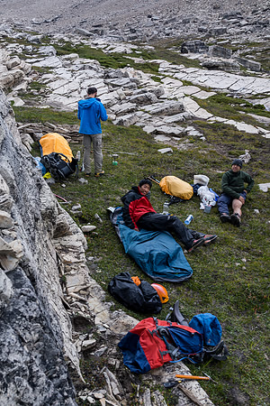 We finally reach a nice bivy spot and crash for the evening.