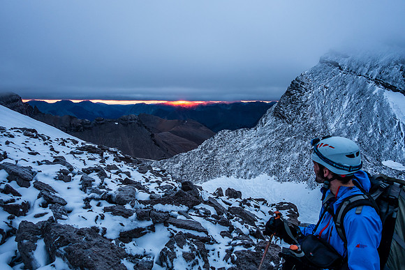 At the upper col, wondering if we're going to get any peaks today in all this gray?