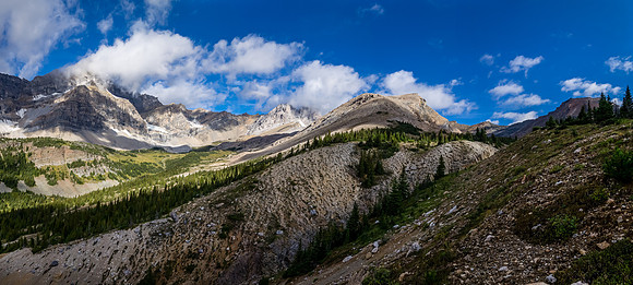 Looking ahead to the col (R) and the upper valley (L) - you should be on climber's right of the major drainage you see just ahead of me here.