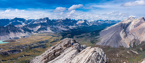 Eric on the NW ridge of Devon Mountain. Clearwater Mountain at right.