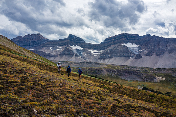 Hiking back around the NW side of Devon on our way to the bivy near Devon Lakes. Mosquito, Ramp and Quartzite in the distance.