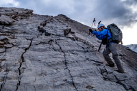 Scrambling the SW ridge.