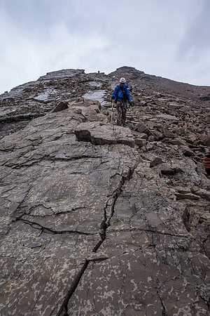 Descending slabs in the rain.