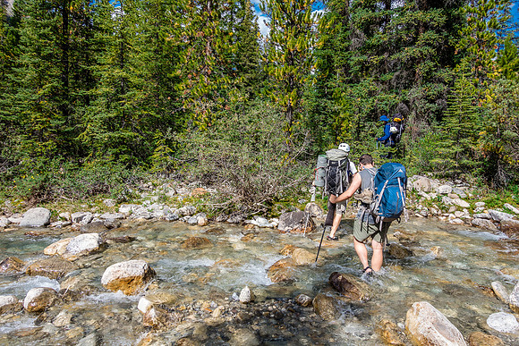 Crossing the Siffleur River into untracked forest before heading up the Recondite Valley.