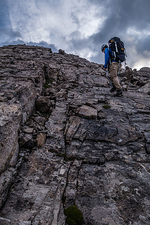 Scrambling the SW ridge.