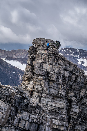 Eric and Ben set up the rap on the southeast side in this view looking back from just under the summit.
