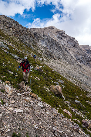The rain lets up as we descend to the bivy.