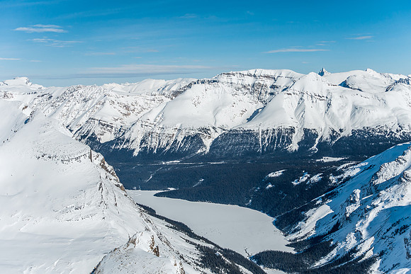 Looking at our egress (Peyto Lake) with Caldron Peak on the left.