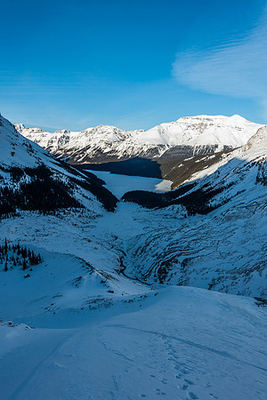 Looking down the moraine at the long slog ahead - some of it will be in the dark.