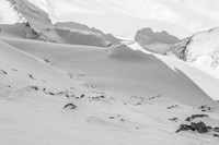 Looking down Peyto's north face from our ledge.