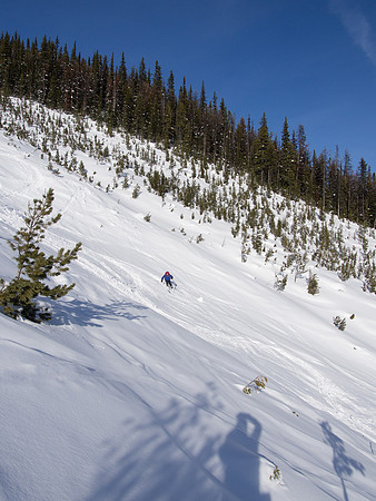 Skiing down the Emerald Slide Path.