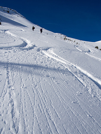 Skiing down the Emerald Slide Path.