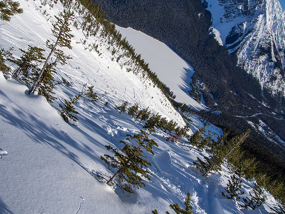 Skiing down the Emerald Slide Path.