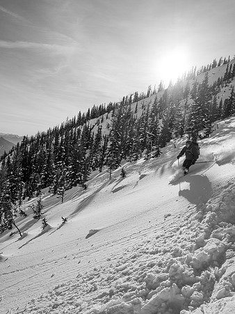 Skiing down the Emerald Slide Path.