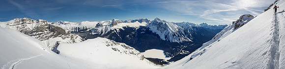 Bill leads the way across the worst of the slopes just before the summit ridge. The others are far below on the bottom left.