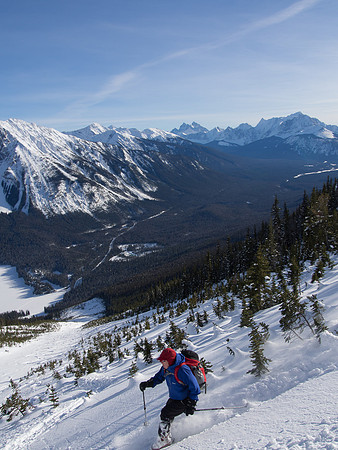 Skiing down the Emerald Slide Path.