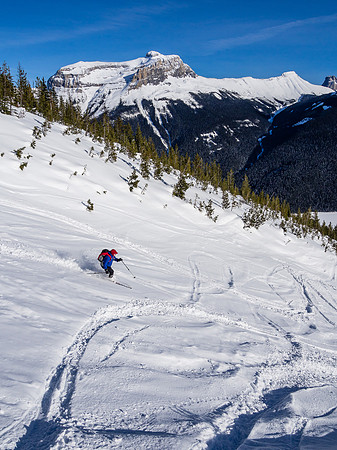 Skiing down the Emerald Slide Path.