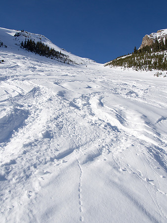 Skiing down the Emerald Slide Path.