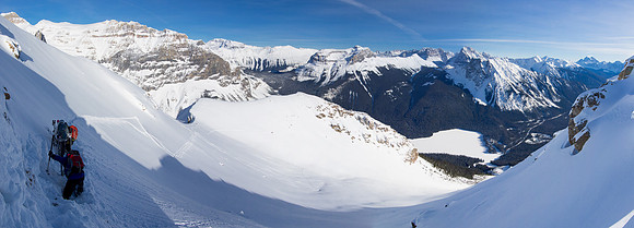 The group gathers around the ski drop and prepares for our descent.