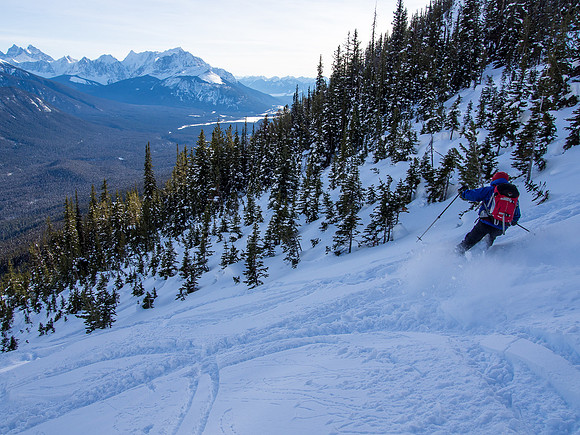 Skiing down the Emerald Slide Path.
