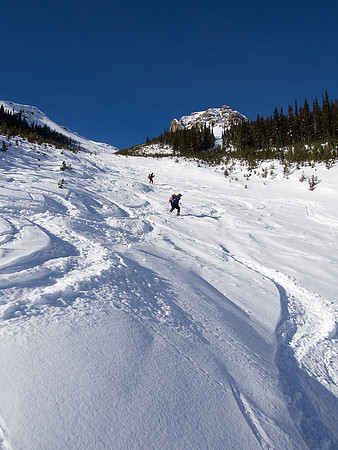 Skiing down the Emerald Slide Path.