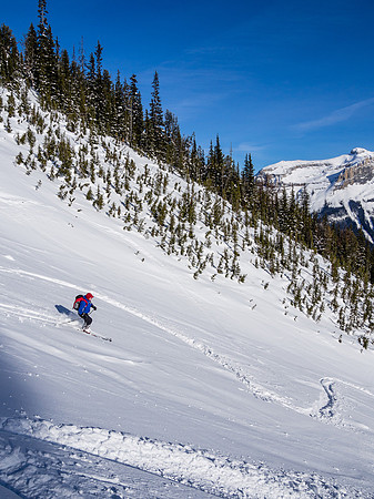 Skiing down the Emerald Slide Path.