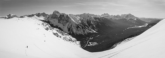 Looking back at Bill as I gain the upper slope under the summit ridge.