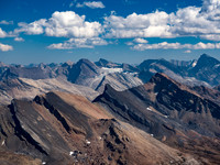 Even more easterly now, Quartzite, Ramp and Mosquito in the foreground with Deluc and it's glacier at left of center distance.