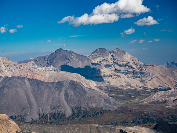 Looking east to Mount Willingdon, Crown and South Tower (L to R) across the Siffleur River Valley.