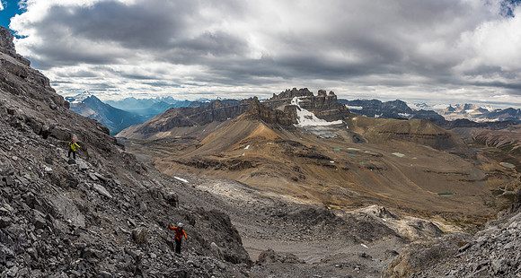 Looking back over the pass towards Dolomite with lovely tarns and lakes asking for attention.