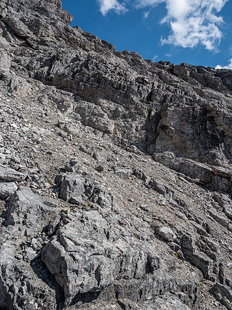 Looking up as we enter the gully - we traversed the terrain at upper left here.