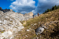 Breaking into the hanging valley - the NE peak of Dolomite at center.