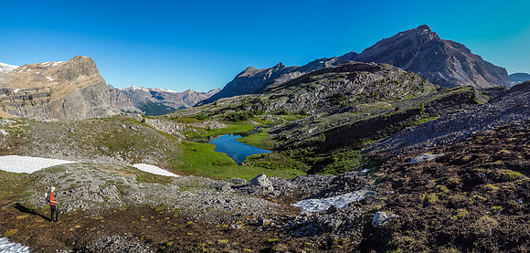 The pond below drains the outflow from Lake Alice into the ground where the stream disappears before finally draining out of the hillside into Dolomite Creek far below