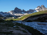 Done with losing height along Dolomite Creek, looking back at Phil with Dolomite in the distance.