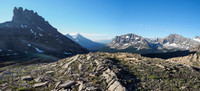 Great views already looking south off Helen Ridge. Dolomite at left with Hector, Bow Peak and Crowfoot to the right.