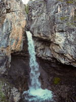 Helen Creek pours over a ledge and cascades into a pool below as we ascend steeply beside it.