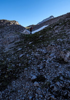 Cutting around a shoulder to gain the Lake Alice outflow stream which we'll follow to our right to gain the lake.
