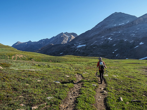 Continuing our descent along Dolomite Creek. Quill in the far distance with Bobac at upper right.