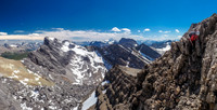 Another exposed move along the east face traverse. At least the weather is holding and the views are still great.